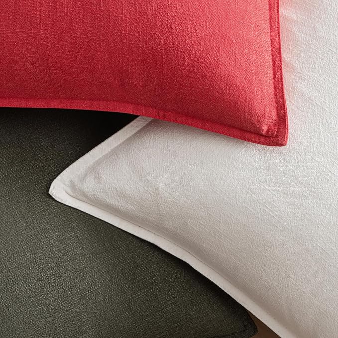 EMEMA Euro Sham Decorative Linen Throw Pillow Covers 22x22 Inch Red | Boho Farmhouse Neutral Couch Throw Pillows for Bed Pack of 2 Accent Pillowcase Modern Sofa Cushion Livingroom Home Decor