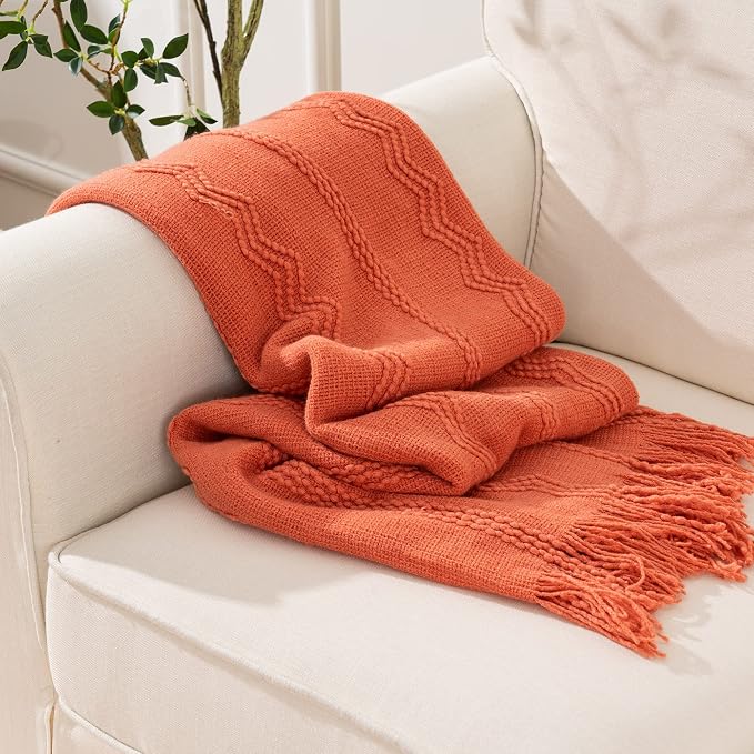BATTILO HOME Orange Fall Throw Blanket for Couch Sofa, Knitted Decorative Blankets Throws Halloween Throw Blanket Fall Decorations Home Decor (Salmon, 50"x60") | Knitted Decorative Blankets & Throws, Halloween Throw Blanket Fall Decorations for Home Decor