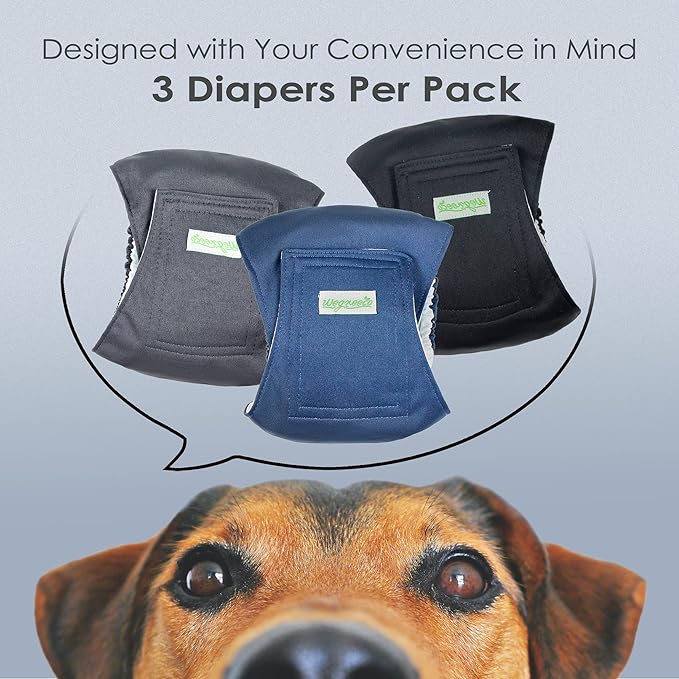 wegreeco Washable Dog Diapers - Washable Male Dog Belly Wrap - Pack of 3 - (Black, Charcoal, Navy, Medium)