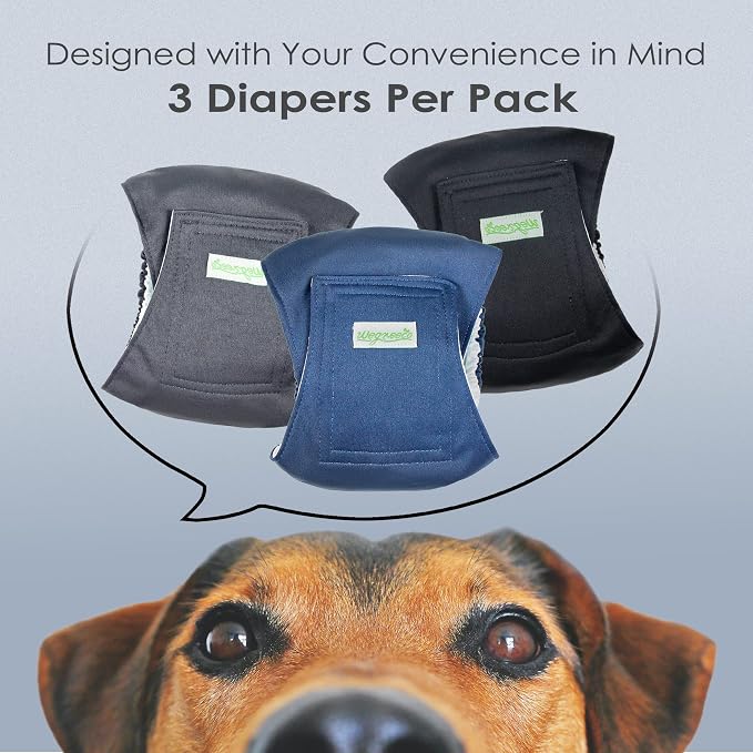 wegreeco Washable Dog Diapers - Washable Male Dog Belly Wrap - Pack of 3 - (Black, Charcoal, Navy, X-Large)