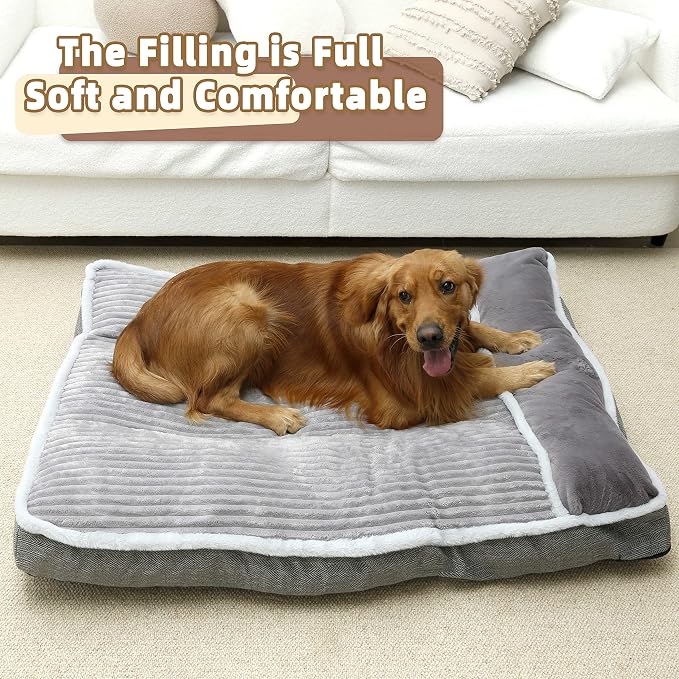 Dog Bed for Large Dogs, Dog Mattress with Pillow for Crate Kennel, Sofa pet Bed, Super Soft pet Bed for Medium, Jumbo, Small Dogs Breeds (Grey, XX-Large:(46"x30"x4")