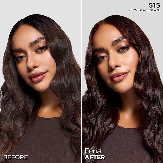 L'Oreal Paris Feria Multi-Faceted Shimmering Permanent Hair Color, High Intensity Hair Dye for 3X Highlights, 515 Chocolate Glaze, 1 Kit