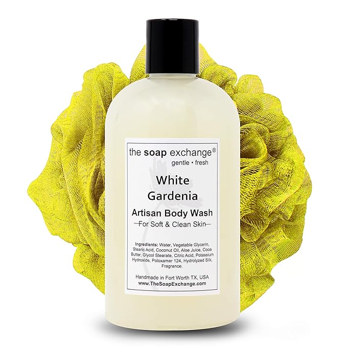 The Soap Exchange Body Wash - White Gardenia Scent - Hand Crafted 12 fl oz / 354 ml Natural Artisan Liquid Soap for Hand, Face & Body, Shower Gel, Cleanse, Moisturize, & Protect. Made in the USA.