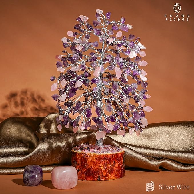Healing Crystal Tree of Life for Birthday Gifts for Women, Mom, Sister, Friends Brings Good Luck, Money, Positivity, Reiki Healing, Handmade Feng Shui Boho Decor for Home & Office - Rose, Amethyst