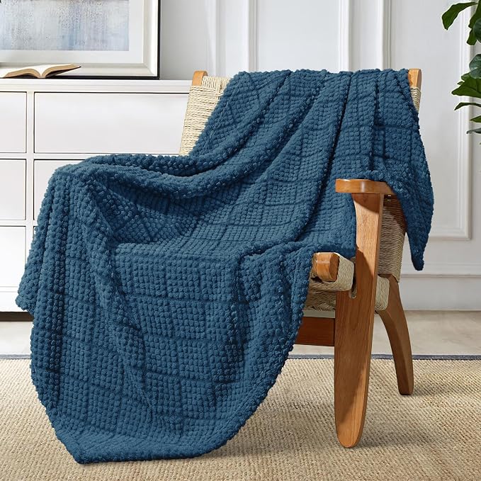 Whale Flotilla Soft Fleece Throw Blanket for Couch, Navy Blue | Jacquard Waffle Blankets for Home Decor, Lightweight and Cozy, All Season Suitable, 50x60 Inch