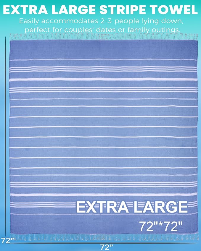 Antfuny Turkish Beach Towel Jumbo Extra Large XL XXL Big Oversized Giant Huge Thin Outdoor Picnic Accessories Travel Essentials for Family Camping Gears Must Haves Yard Mat Navy