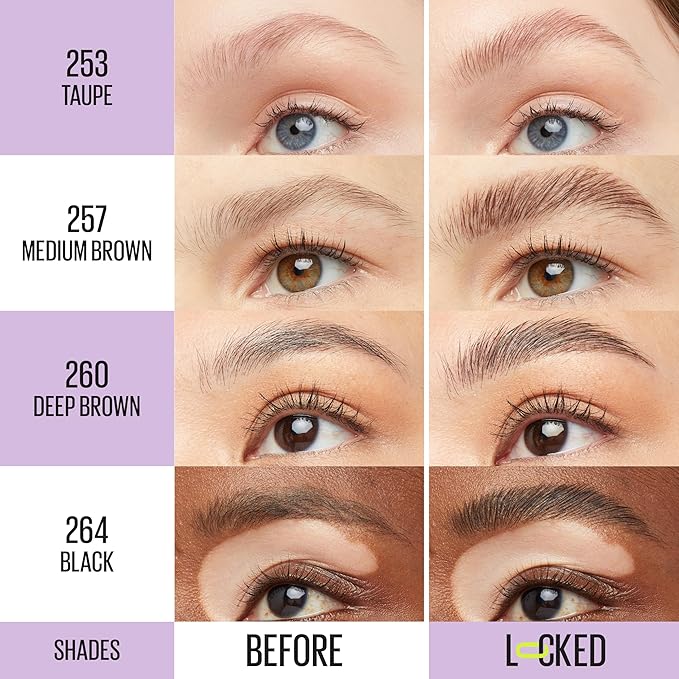 Maybelline Super Lock Brow Glue Eyebrow Gel, Lightweight and Waterproof Tinted Brow Gel For Up To 24HR Hold, Deep Brown, 1 Count