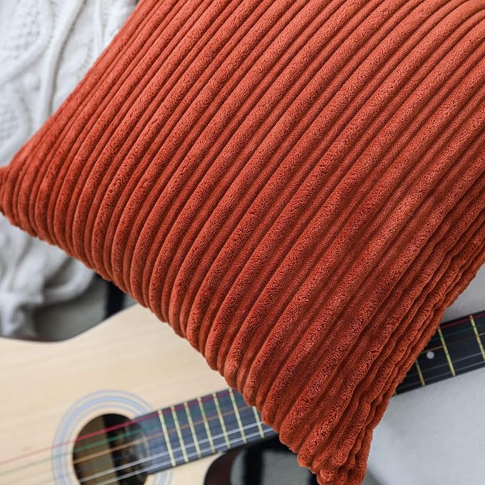 UGASA Solid Color Striped Velvet Pillow Covers Fall Modern Sofa Cushion Cover Bed Velvet Square Pillowcase, 1 Pc, 20"x20", Burnt Brick