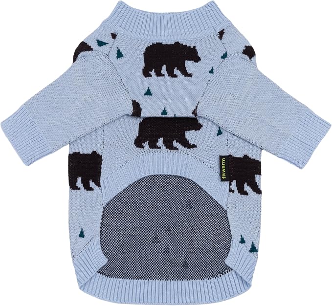 Fitwarm Polar Bear Dog Jacquard Sweater, Cozy Winter Clothes for Small Dogs Boy Girl, Knitted Pet Outfit, Light Blue, Black, XXL