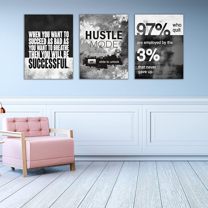 Motivational Painting Wall Art 3 Pieces Canvas Print Success Wall Art for Home Office Living Room Leader Canvas Quotes Inspirational Positive Poster Framed Motivation Artwork [36''Wx 16''H]