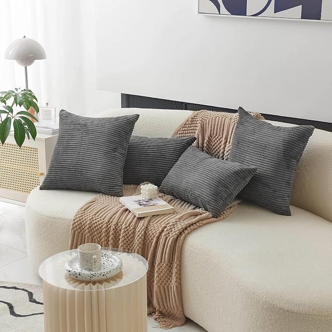 Home Brilliant Decorative Pillow Cover 12x20 Plush Striped Velvet Corduroy Oblong Pillowcase Accent Cushion Cover, 12 x 20 inch (30x50 cm), Dark Grey