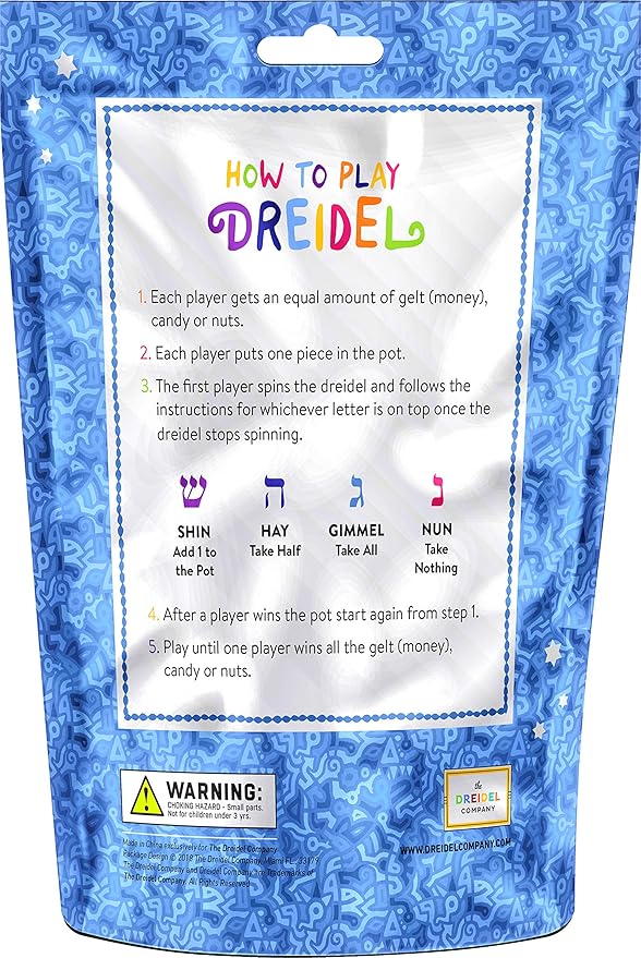 The Dreidel Company 100 Solid Blue & White Hand Painted Wooden Hanukkah Dreidels with English Transliteration - Includes Detailed 3 Game Instruction Cards- (100-Pack)