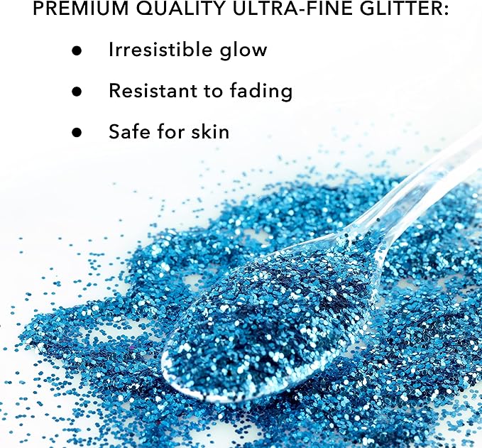 Nail Glitter - Sky Blue Glitter in Jar - 4 Oz Christmas Glitter for Crafts - Chunky Glitter for Slime - Face Glitter - Candle Glitter - Body Glitter