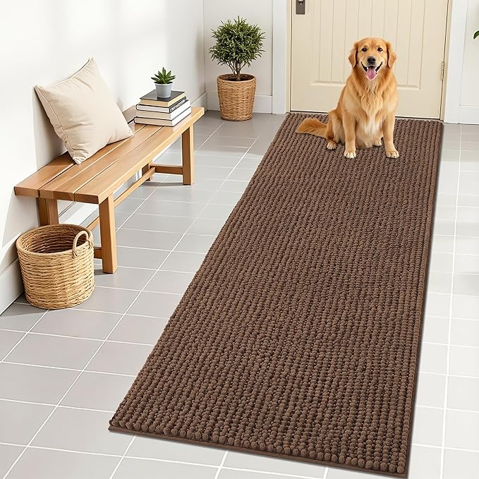 OLANLY Dog Door Mat for Muddy Paws 70x24, Extra Absorbent Chenille Mud Mat | Mocha, Absorbs Moisture and Dirt, Non-Slip Machine Washable Doormat, Quick-Drying Indoor Entryway Floor Mat for Dogs