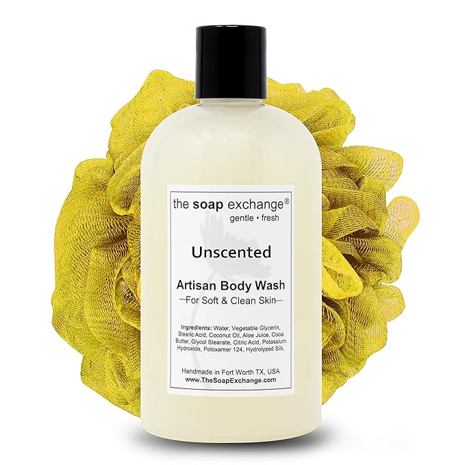 The Soap Exchange Body Wash - Unscented Fragrance Free - Hand Crafted 12 fl oz / 354 ml Natural Artisan Liquid Soap for Hand, Face & Body, Shower Gel, Cleanse, Moisturize, & Protect. Made in USA.