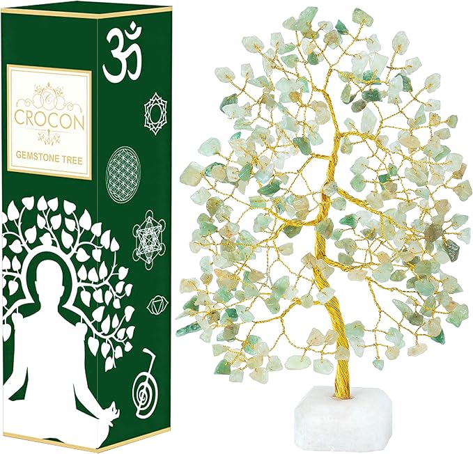 Green Jade Crystal Tree Gemstone Tree of Life Quartz Base Chakra Bonsai Tree for Room, Office & Bedroom Decor Spiritual Gift Meditation Birthday Gift for Women Mom her Sister housewarming gifts home