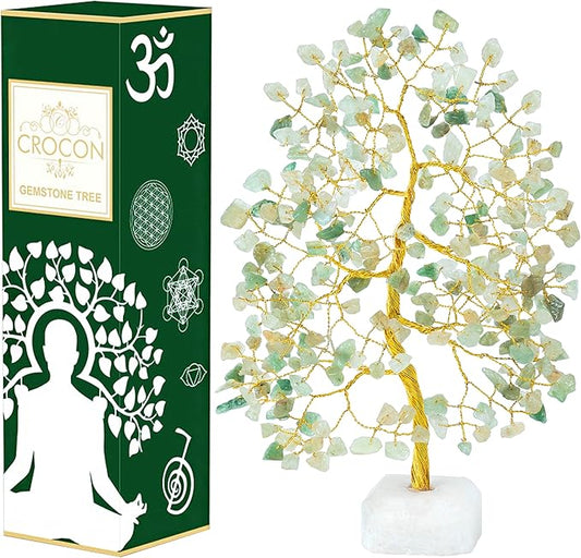 Green Jade Crystal Tree Gemstone Tree of Life Quartz Base Chakra Bonsai Tree for Room, Office & Bedroom Decor Spiritual Gift Meditation Birthday Gift for Women Mom her Sister housewarming gifts home