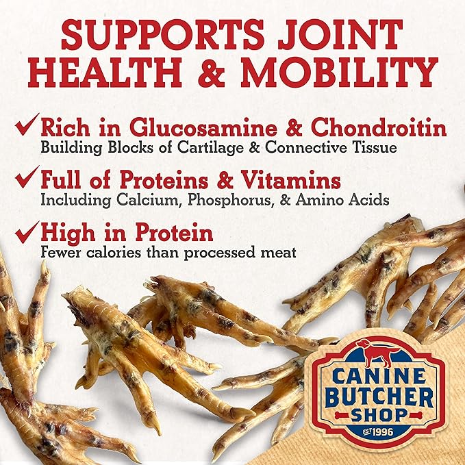 Chicken Feet for Dogs, All-Natural Dog Treats, 200 Ct | Crunchy Texture, Naturally Dehydrated, Rich in Glucosamine, Supports Joint Health, Made in the USA