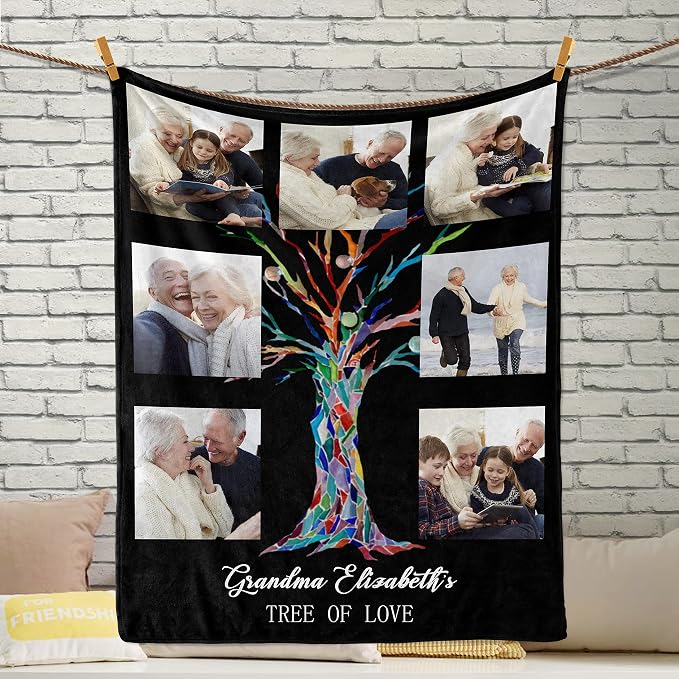 Personalized Mom Blanket Gifts for Mom from Daughter Son | Personalized Mother's Day Birthday Christmas Valentine's, Customized Collage 4 Pictures Blanket
