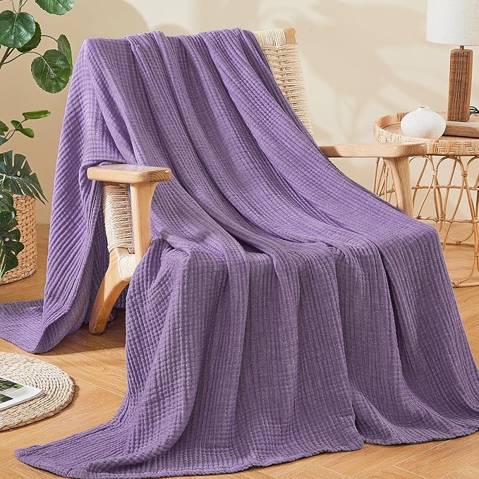 EMME Cotton Muslin Twin XL Blanket Breathable Gauze Soft Lightweight Adults Gifts for Women (Heather Purple, 66"x90")