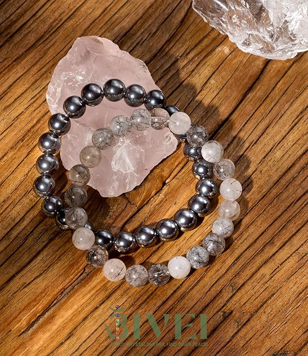 Bivei Natural Gemstone Semi Precious Healing Crystals Handmade Stretchy Round Beads Bracelet,Stocking Stuffers for Women Enhance Positive Energy