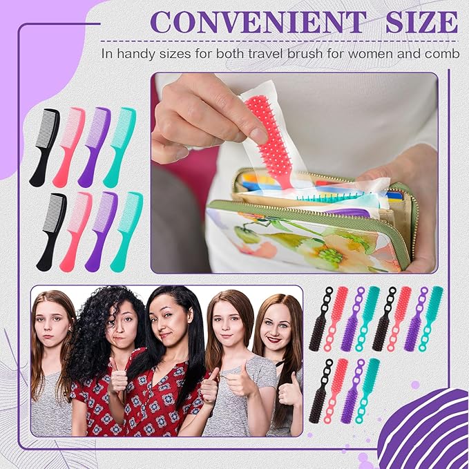 SiliFine 96 Pcs Bulk Hair Brush Combs for Homeless Individually Wrapped Hair Brush and Comb Set for Women Hotel Nursing Charity Travel(Multicolor)
