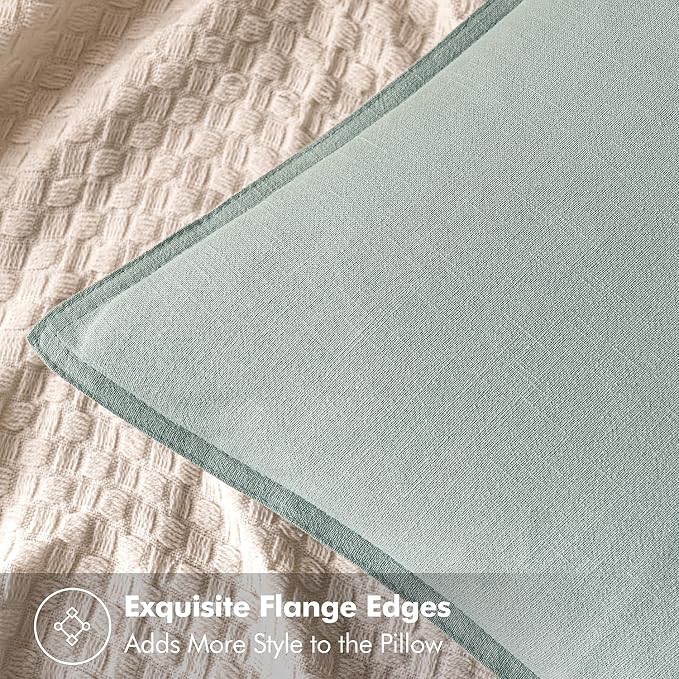 MIULEE Decorative Linen Pillow Covers 18x18 Inch Aqua Green | Boho Farmhouse Neutral Couch Throw Pillows for Bed, Pack of 2 Accent Modern Pillowcases, Sofa Livingroom Home Decor