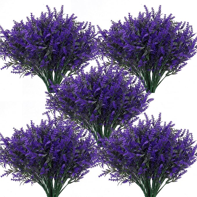 RECUTMS Artificial Fake Outdoor Plants Flowers for Spring Decoration Purple | 36 Bundle Faux Plastic Plants Outdoor Flower UV Resistant Realistic Bushes for Home Outside Planter Window Porch Patio Garden