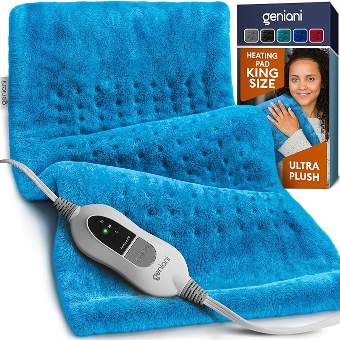 GENIANI Electric Heating Pad for Back Pain & Cramps Relief, Electric Throw, Self Care Gifts for Women, Heating Pad for Neck & Shoulder, Machine Washable Microplush, Auto Shut Off (12×24", Aqua Blue)