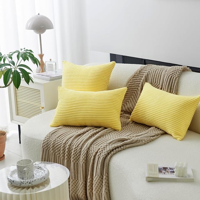 Home Brilliant Solid Striped Summer Pillow Cover Yellow Square 20x20 Throw Pillow Cover Soft Boho Plush Pillow Case for Living Room Bedroom Patio Decor, 20 x 20 inch (50cm), Sundress