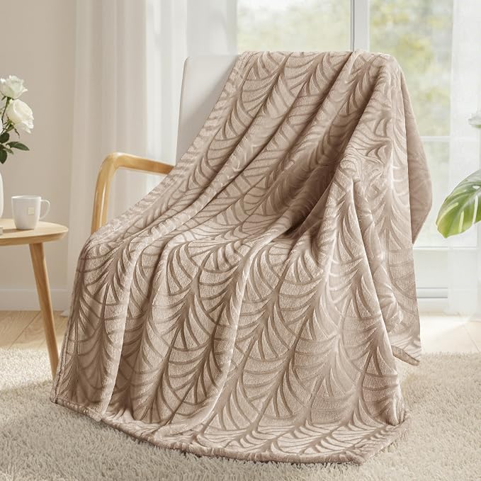 Whale Flotilla Soft Flannel Fleece Throw Blanket for Couch, Champagne | Cozy Lightweight Breathable Velvet Sofa Throws, Plush Fluffy Vintage Pattern Decorative Blanket for Bed, All Season, 50"x60"