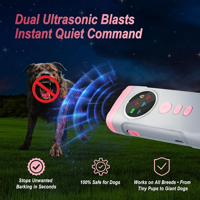 Dog Bark Deterrent Devices, 2X Ultrasonic Anti Barking Device for Dogs, Color Display & 50ft Range, Pet Gentle Anti Barking Device, Portable Safe & Effective Alternative to Bark Collars (Pink)