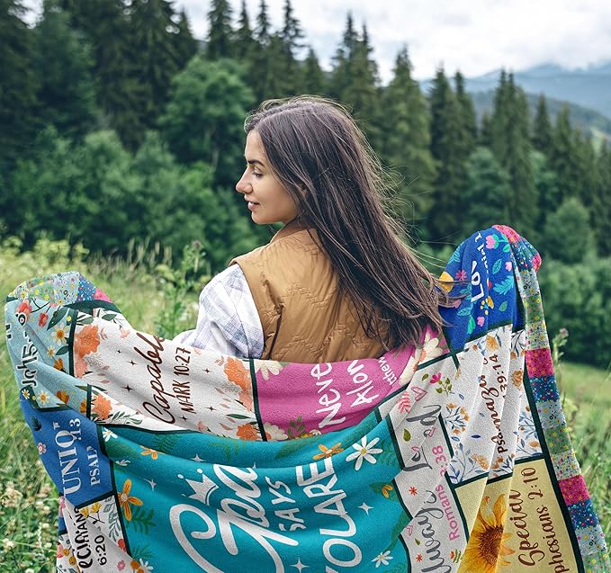 Christian Gifts for Women, Get Well Blanket with Flowers, Inspirational Birthday Gifts for Women, Gifts for Sister, Friend, Daughter, Mom, Soft Throw Blankets 60x50in
