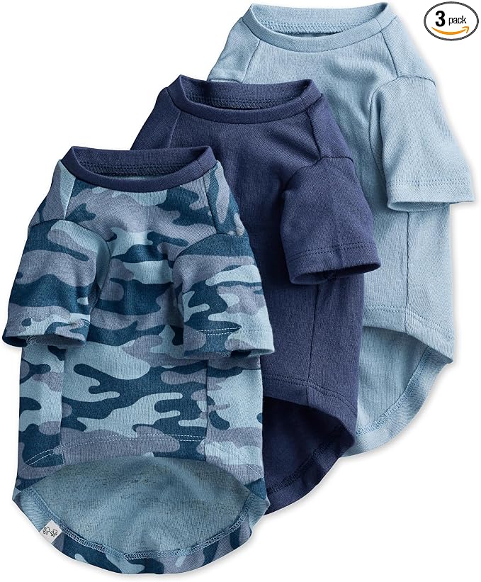 Pet Passion Toby 3-Pack 100% Organic Cotton Dog Short Sleeve T-Shirt Pet Tees for All Breeds, Navy Camo, Large (40-60 lbs)
