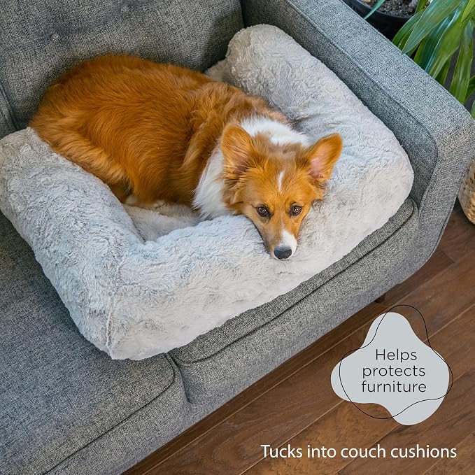 Best Friends by Sheri Calming Dog Blanket with Supportive Bolster, Machine Washable Faux Fur Pet Throw, Gray, Medium