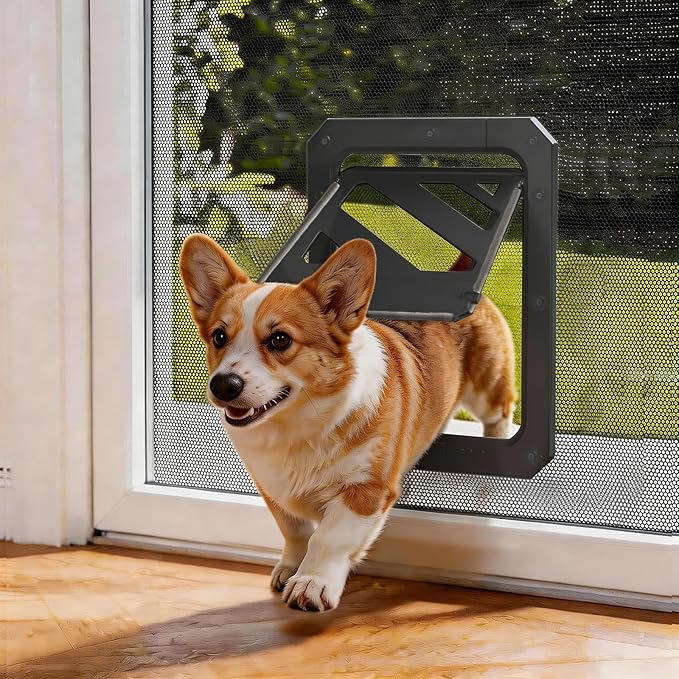 LIBBEPET Dog Door for Screen Door with Lockable Flap for Dog ≤50 lbs, Black | Outer Size 13"x17", Reinforced ABS Frame, Magnetic Auto-Reset Flap, Mosquito Resistant Brush, Scratch Resistant