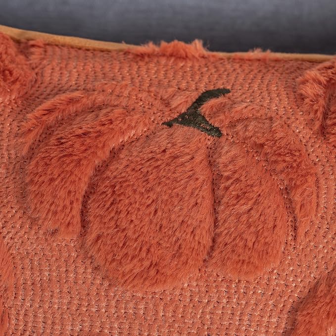 Fall Pumpkins Decorative Pillow Covers 20x20 Set of 2, Dark Rust Red Soft Plush Faux Fur Wool Farmhouse Throw Cushion Cases for Autumn Thanksgiving Holiday Home Decorations