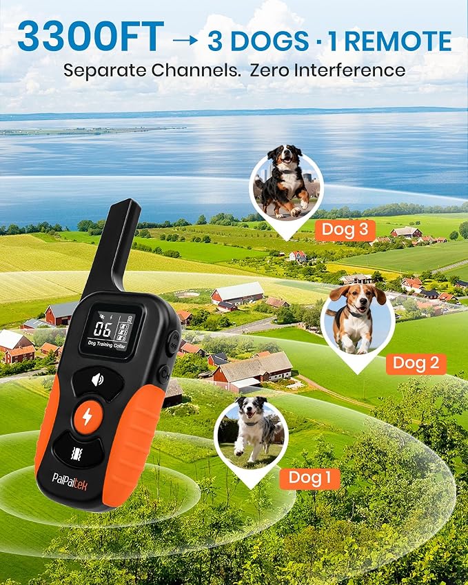 2-in-1 Dog Bark Collar with Remote - 3300FT Auto Anti-Bark, 5 Sensitivity & 9 Beeps, IP67 Waterproof Training Shock Collar for Medium Large Dogs 40-150 lbs - Stop Barking, Jumping & Digging
