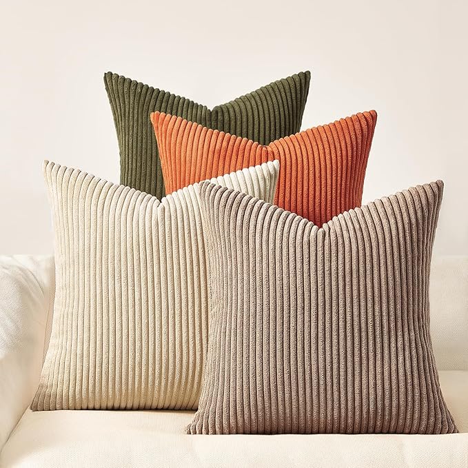 Topfinel Rust and Olive Green Velvet Throw Pillow Covers 24x24 Sofa Pillow Covers Boho Farmhouse Cushion Cases Soft Corduroy Fall Home Decor for Couch Bed Sofa Living Room Pack of 4