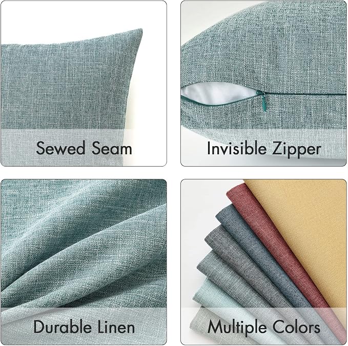 MIULEE Pack of 2 Decorative Linen Burlap Coastal Pillow Covers Farmhouse Boho Accent Pillowcases for Sofa Car Couch Bedroom Living Room Decor 18x18 Inch Teal