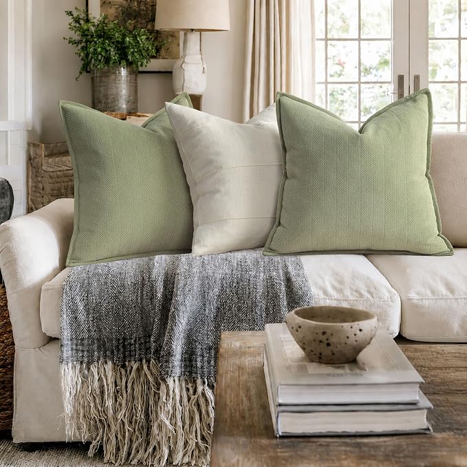 Sage Green Pillow Covers 20x20 Set of 2 Chenille Throw Pillow Covers with Elegant Design Soft and Luxurious Decorative Throw Pillows for Couch, Bed, and Home Decor