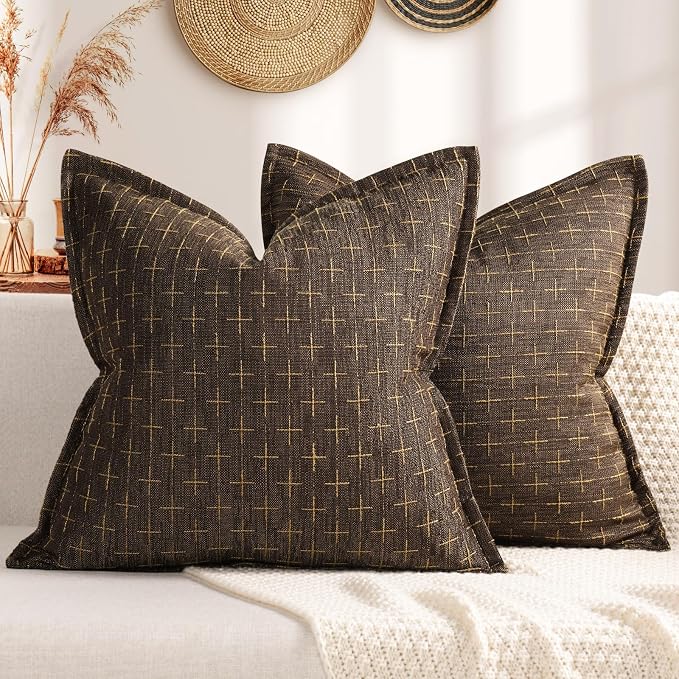 Pillow Covers 18x18 Set of 2 Soft Polyester Textured Pillow Covers with Stylish Flange Edge Cozy Farmhouse Throw Pillows for Couch Bed Sofa Living Room