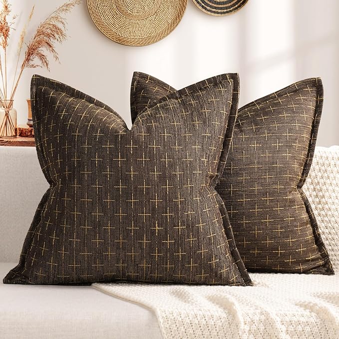 Pillow Covers 22x22 Set of 2 Soft Polyester Textured Pillow Covers with Stylish Flange Edge Cozy Farmhouse Throw Pillows for Couch Bed Sofa Living Room