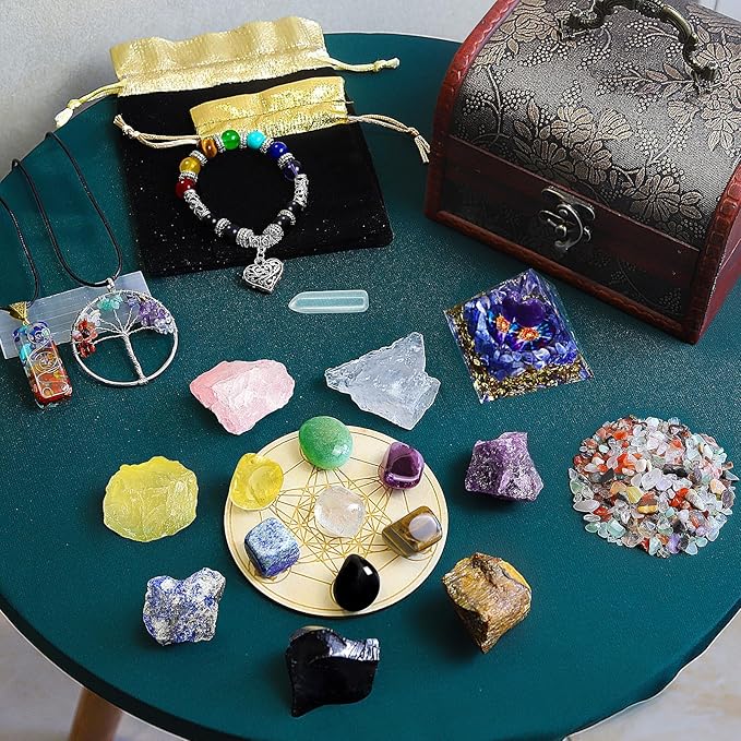 Crystals and Healing Stones, 26 Pcs Healing Crystal Set for Meditation, 7 Raw Chakra Stones Crystals Pyramid Reiki Real Crystal Stones with Wooden Box, Gifts for Women, Valentine's Day Gift