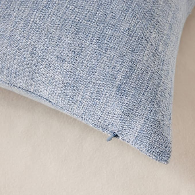 Rustic Linen Lumbar Pillow Covers Set of 2, Blue 12x20in | Textured Pillow Case, Rustic Cotton Linen Fabric, Modern Farmhouse Cushion Covers for Sofa Bed Living Room Home Decor