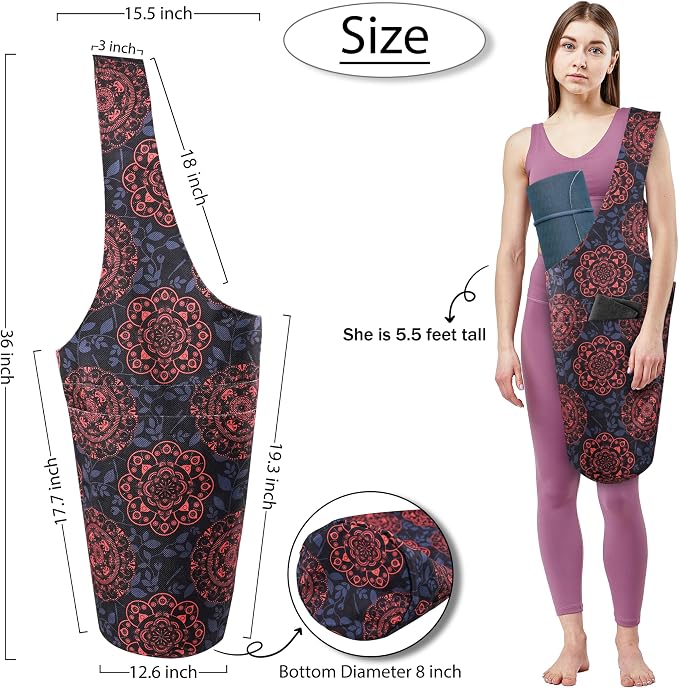 Yoga Mat Bag Yoga Tote Bag with Large Pocket and Zipper Pocket Yoga Mat Bag Carrier Fit Most Size Mats and All You Stuff