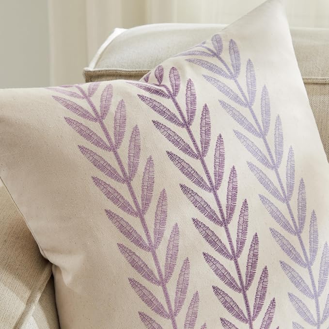 Farmhouse Leaves Lumbar Pillow Covers Set of 2, 12x20in Mixed Purple
