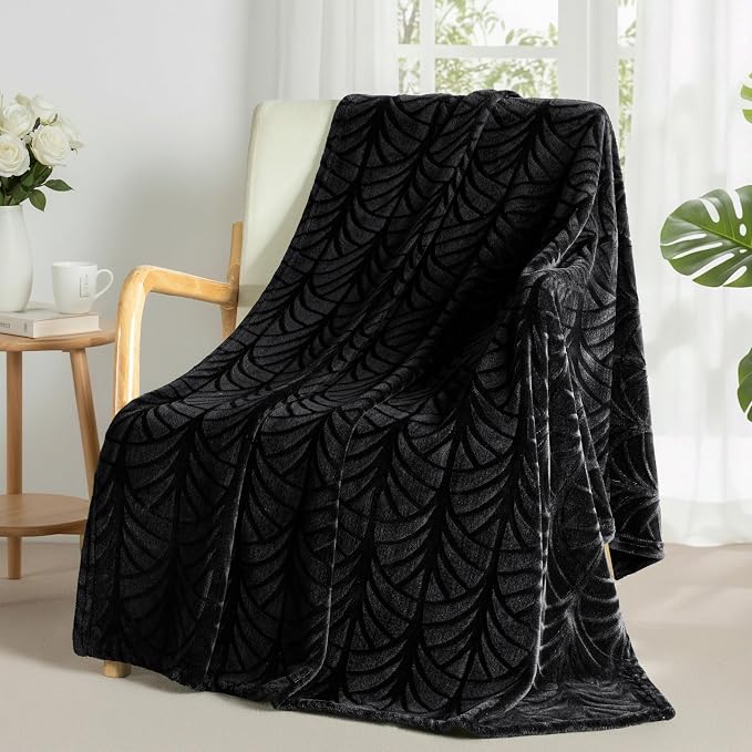 Whale Flotilla Soft Flannel Fleece Throw Blanket for Couch, Black | Cozy Lightweight Breathable Velvet Sofa Throws, Plush Fluffy Vintage Pattern Decorative Blanket for Bed, All Season, 50"x60"