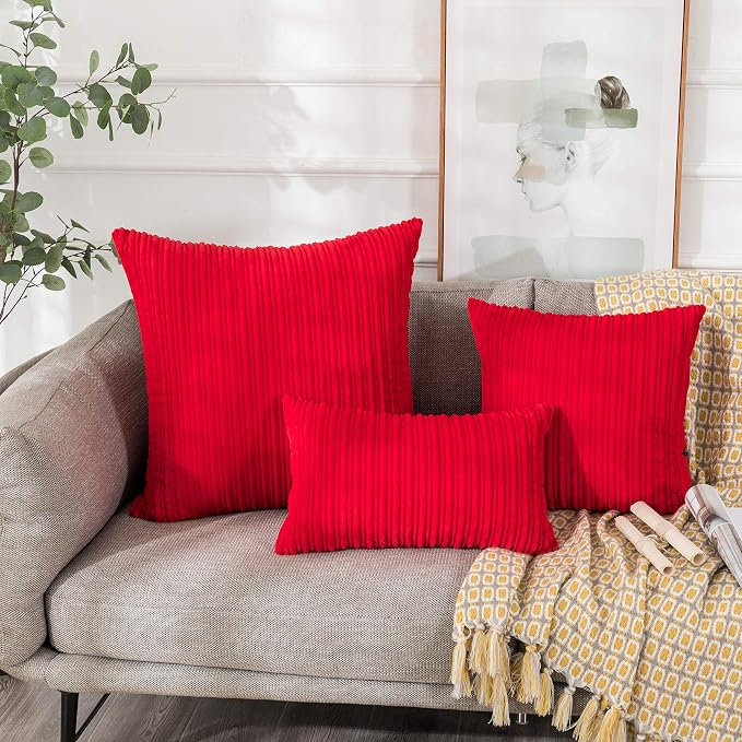 UGASA Valentines Striped Soft Solid Decorative Square Throw Pillow Covers Set Cushion Cases Pillowcases for Sofa Bedroom, 1 Pc, 18x18inch,Red