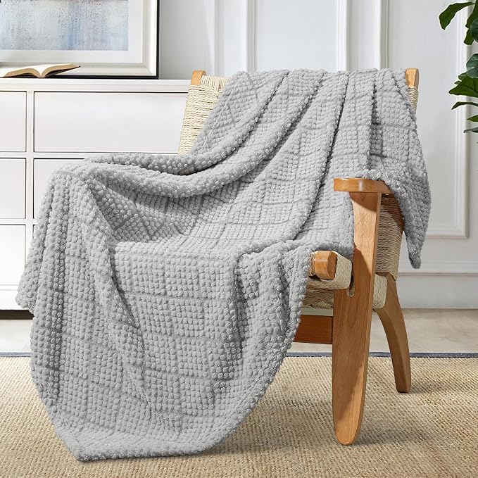 Whale Flotilla Soft Fleece Throw Blanket for Couch, Light Grey | Jacquard Waffle Blankets for Home Decor, Lightweight and Cozy, All Season Suitable, 50x60 Inch